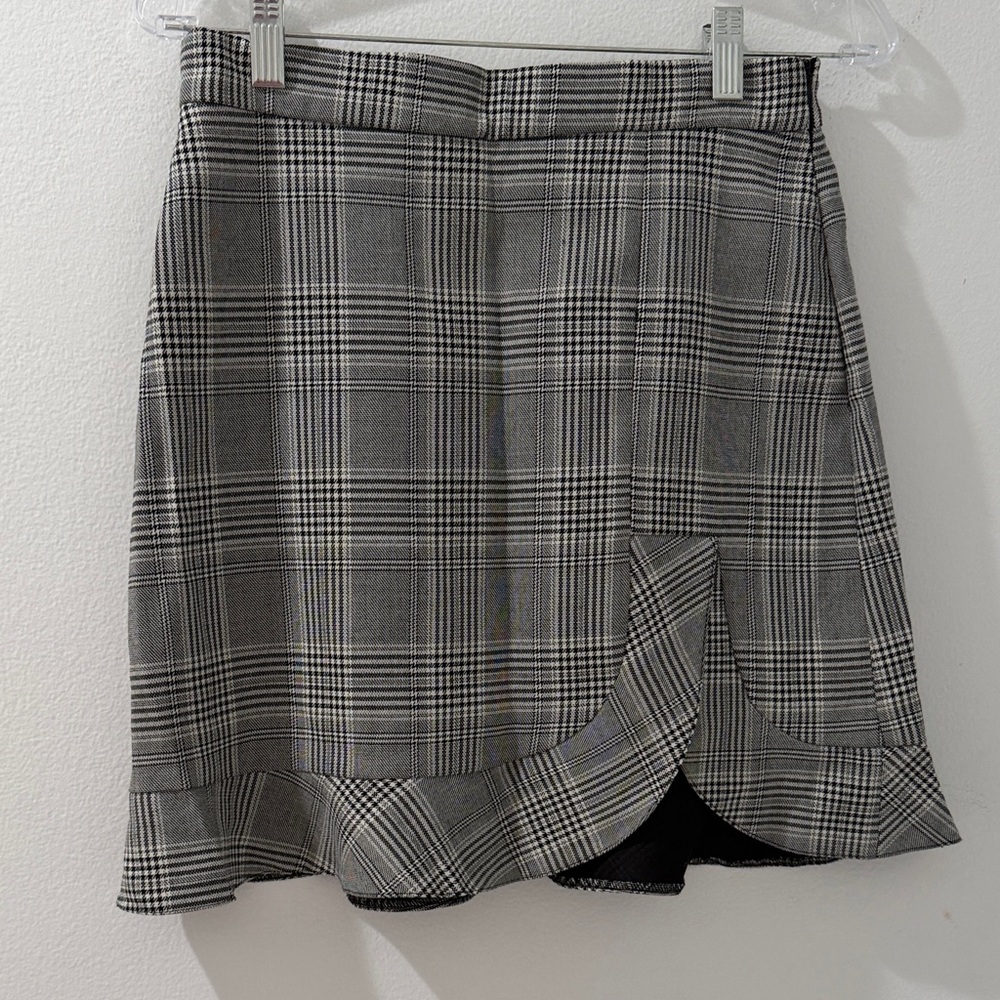 Plaid Ruffle-Hem Skirt - Gray Zara
